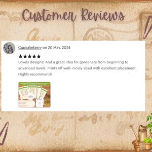 Pu&ograve; includere: Una recensione di un cliente per una guida al giardinaggio con cinque stelle e il testo "Bellissimi design! E una grande idea per i giardinieri, dai principianti ai livelli avanzati. Si stampa bene, con una dimensione piacevole e un'eccellente disposizione. Altamente raccomandato!"