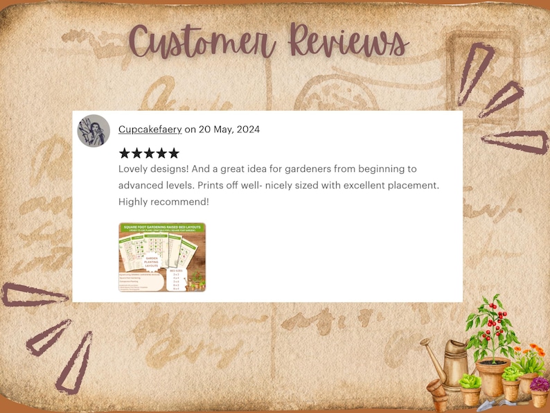 Pu&ograve; includere: Una recensione di un cliente per una guida al giardinaggio con cinque stelle e il testo "Bellissimi design! E una grande idea per i giardinieri, dai principianti ai livelli avanzati. Si stampa bene, con una dimensione piacevole e un'eccellente disposizione. Altamente raccomandato!"