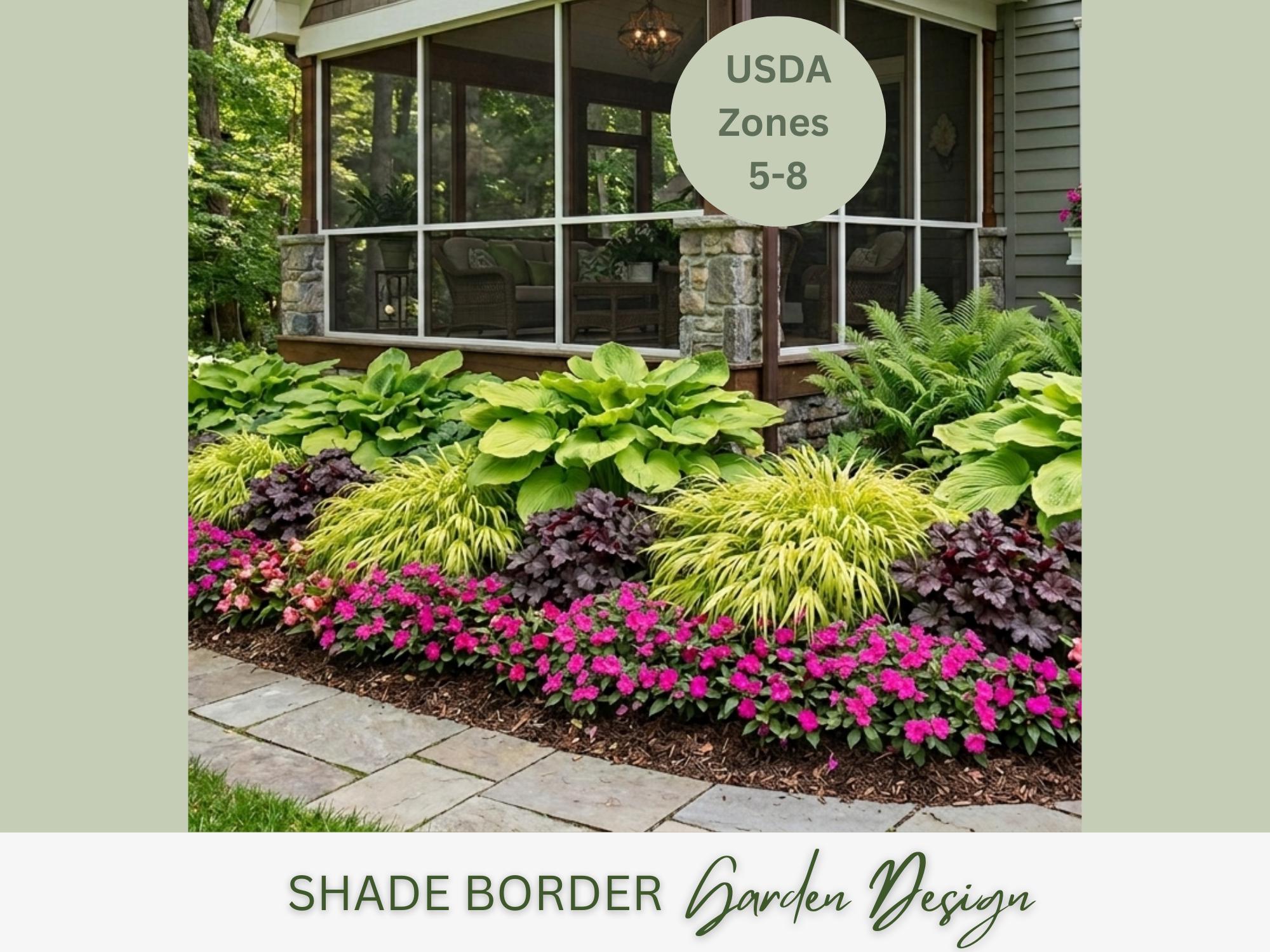 Shade Garden Design Plan: Zones 5-8, Modern Landscape Border (digital