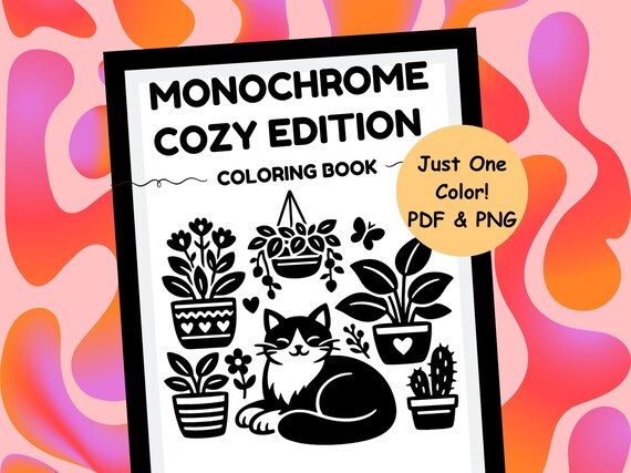 Monochrome Hygge Coloring Book | Cozy Cat, Plants, Cafe Scenes (Digital Download)