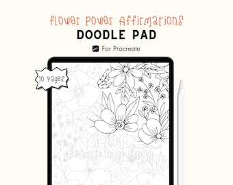 Procreate Doodle Pad, Flowers, Affirmations, Workbook, Tracing, Coloring Book, iPad, Instant Download
