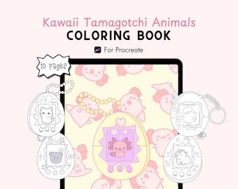 Kawaii Coloring Animals Tamagochi, Procreate, Tracing, Adult Coloring, Coloring Book, Digital Coloring Pages, iPad, Instant Download