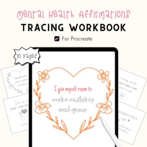 Mental Health Affirmations Doodle Pad for Procreate, Mental Wellness, Self-care, Workbook, Tracing, Coloring Book, iPad, Instant Download