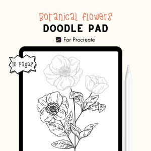 Botanical Flowers Procreate Doodle Pad, Workbook, Tracing, Coloring Book, iPad, Instant Download