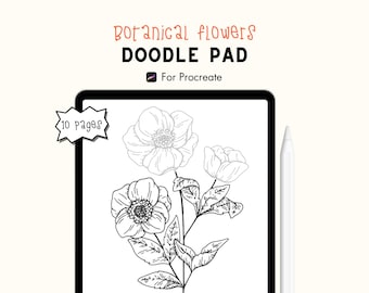 Botanical Flowers Procreate Doodle Pad, Workbook, Tracing, Coloring Book, iPad, Instant Download