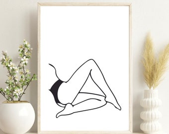 Minimalist fine line female body poster to print or print