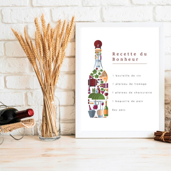 Affiche de vin minimaliste drôle pour décoration intérieur cuisine ou salon