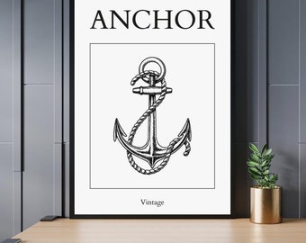 Affiche retro design vintage à imprimer ancre de bateau tons gris