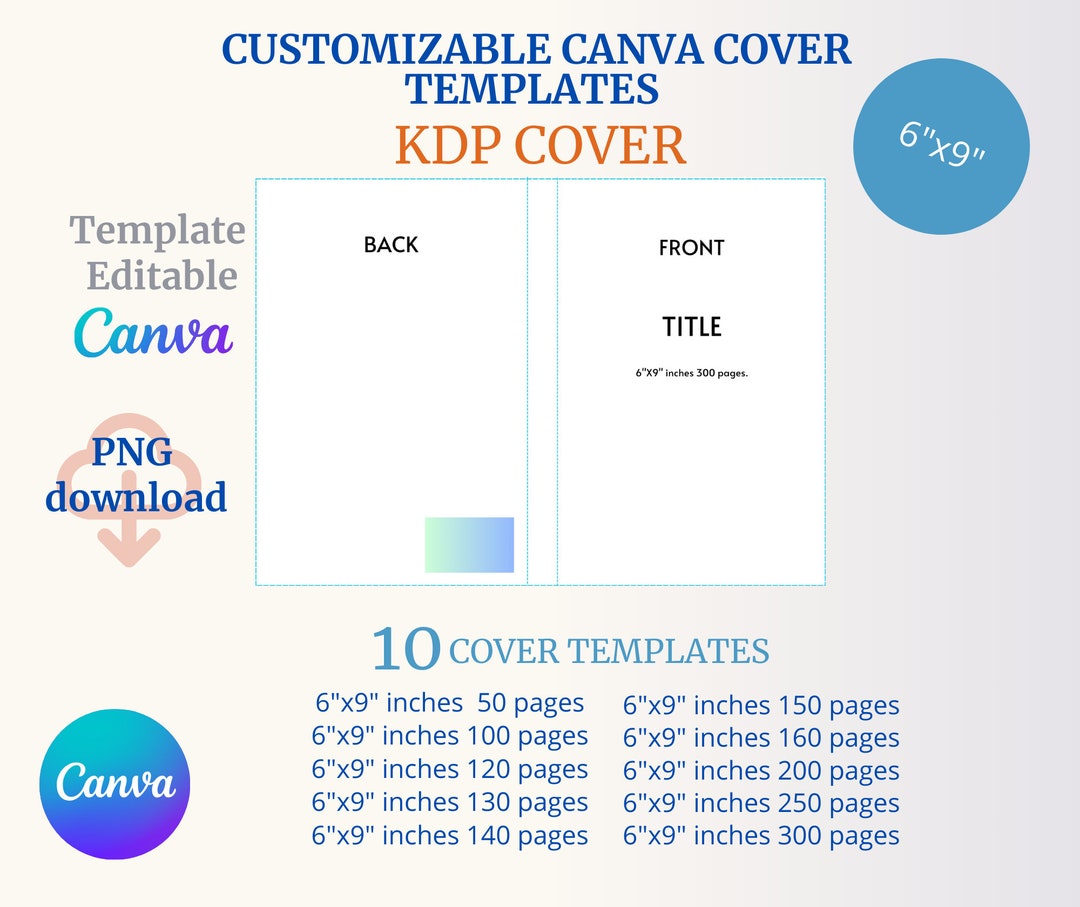 CANVA KDP 6x9 Cover Templates for 50, 100, 120, 139, 140, 150, 160, 200 ...