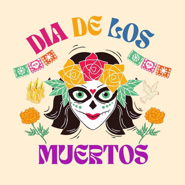 Día De Los Muertos svg, Sugar Skull svg, Halloween Mexican Gothic, Flower Crown, Día De Los Muertos Decor, Day Of The Dead png