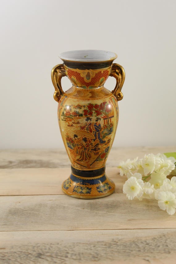 薩摩花瓶 芸者と桜の木が描かれたヴィンテージ薩摩花瓶 - Etsy 日本