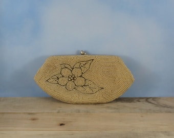 Bolso de mano/cartera vintage de satén con lentejuelas y cuentas