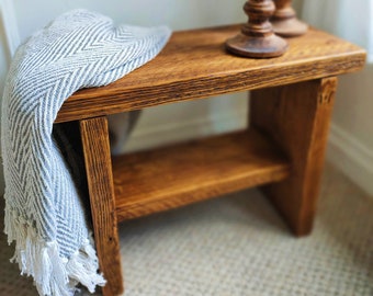 Rustic wooden stool, farmhouse bench, hallway seat, end table, natural handmade wood furniture
