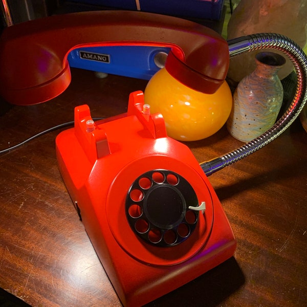 Vintage Rotary Phone Lamp, Red Emergency Phone Halen edition, handmade!