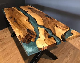 Live Edge Walnut Resin Dining Table: Custom Handmade Epoxy Table