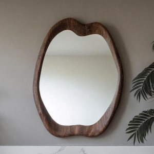 Asymmetrical Wood Wall Mirror: Handmade Rustic Wooden Frame