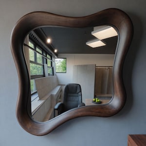 Asymmetrical Wood Wall Mirror: Handmade Rustic Wooden Frame