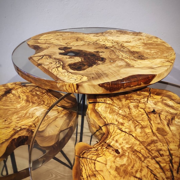 Epoxy Coffee Table, Resin Wood Coffee Table, Nesting Coffee Table, Set of 3 Epoxy Resin Coffee Table, Round Coffee Table