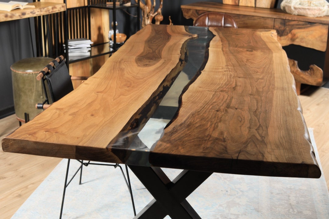 Custom 84 X 40 Epoxy Table, Live Edge Dining Table, Epoxy Wood Dining