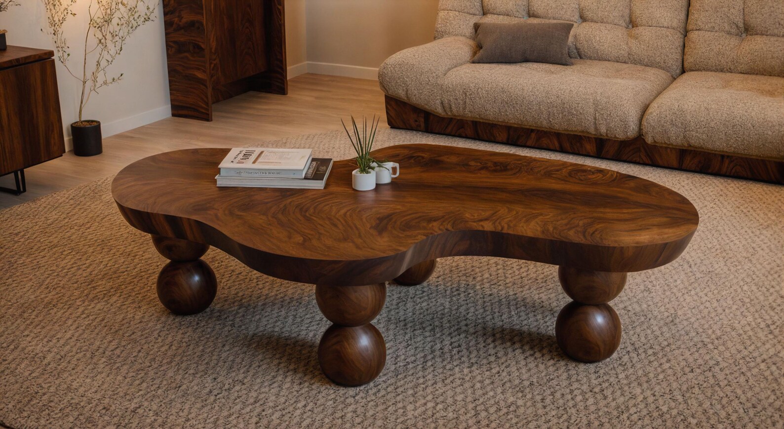 Natural Asymmetrical Wood Coffee Table, Handmade Rustic Modern Living ...