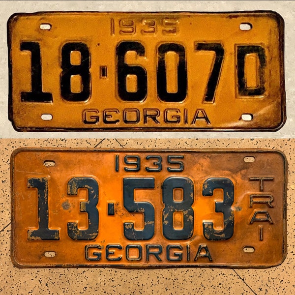 Vintage GEORGIA License Plates  – ALL ORIGINAL antique auto tags Man Cave Decor