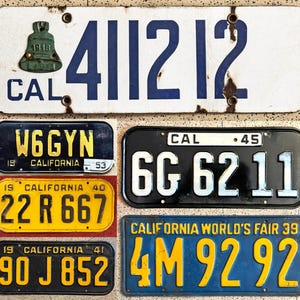 Vintage CALIFORNIA License Plates, pre-1956 – ALL ORIGINAL antique auto tags