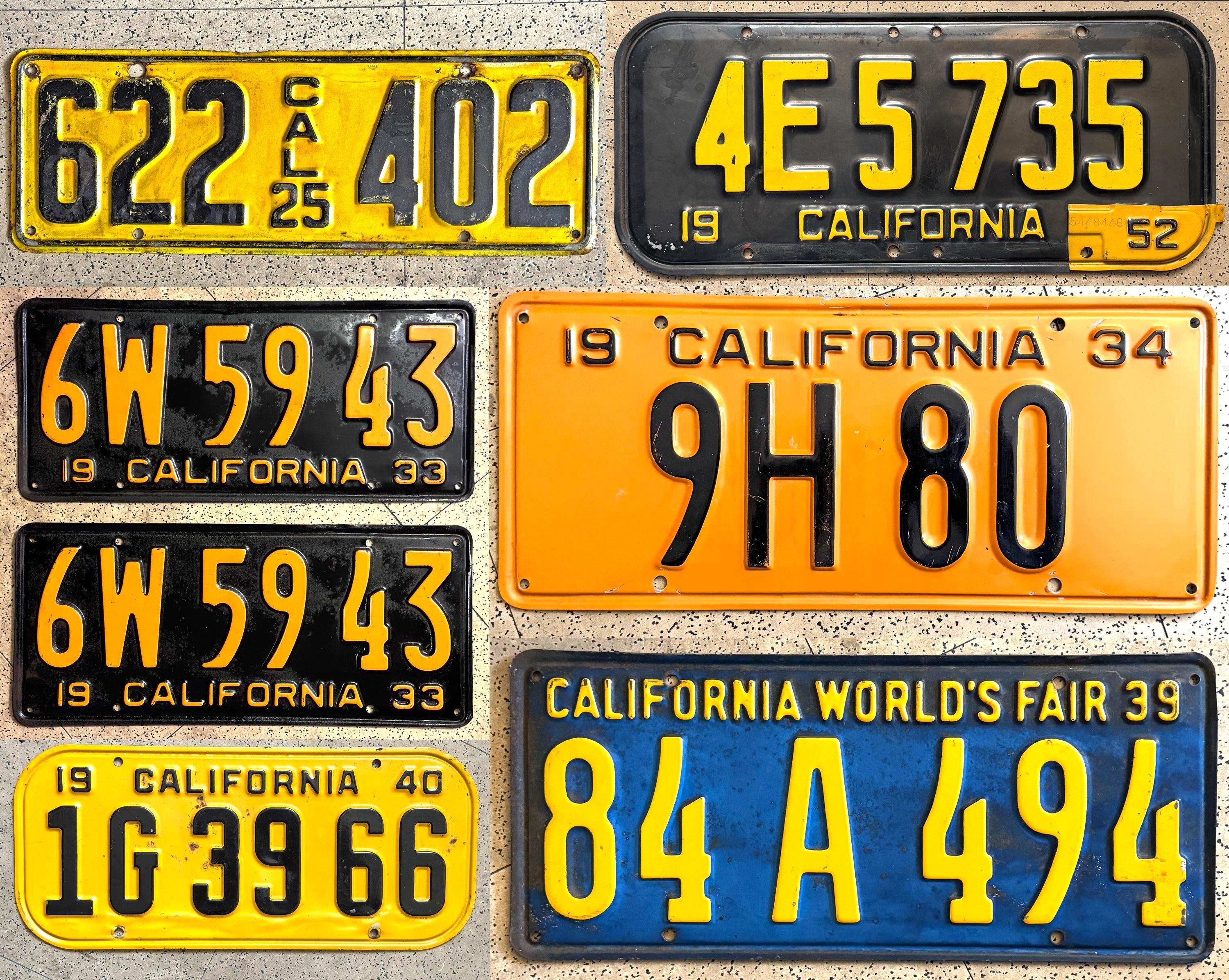 1956年以前のカリフォルニアのヴィンテージナンバープレート - すべて 