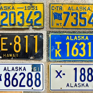 Vintage ALASKA and HAWAII pre-1970 License Plates – original antique auto tags Man Cave Decor