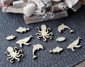 Pak van 30 maritieme verspreide decoraties "Zeedieren"