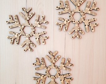 Set van 3 gegraveerde kerstsneeuwvlokhangers