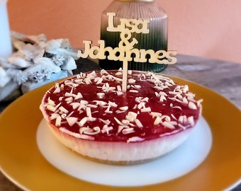 Taartplug / taarttopper / taartplug bruiloft / verloving "Naam & Naam" gepersonaliseerd
