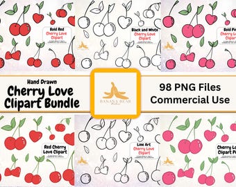Kirsche Clipart Mega Bundle | Handgezeichnete PNGs, Line Art (Kommerzielle Nutzung)