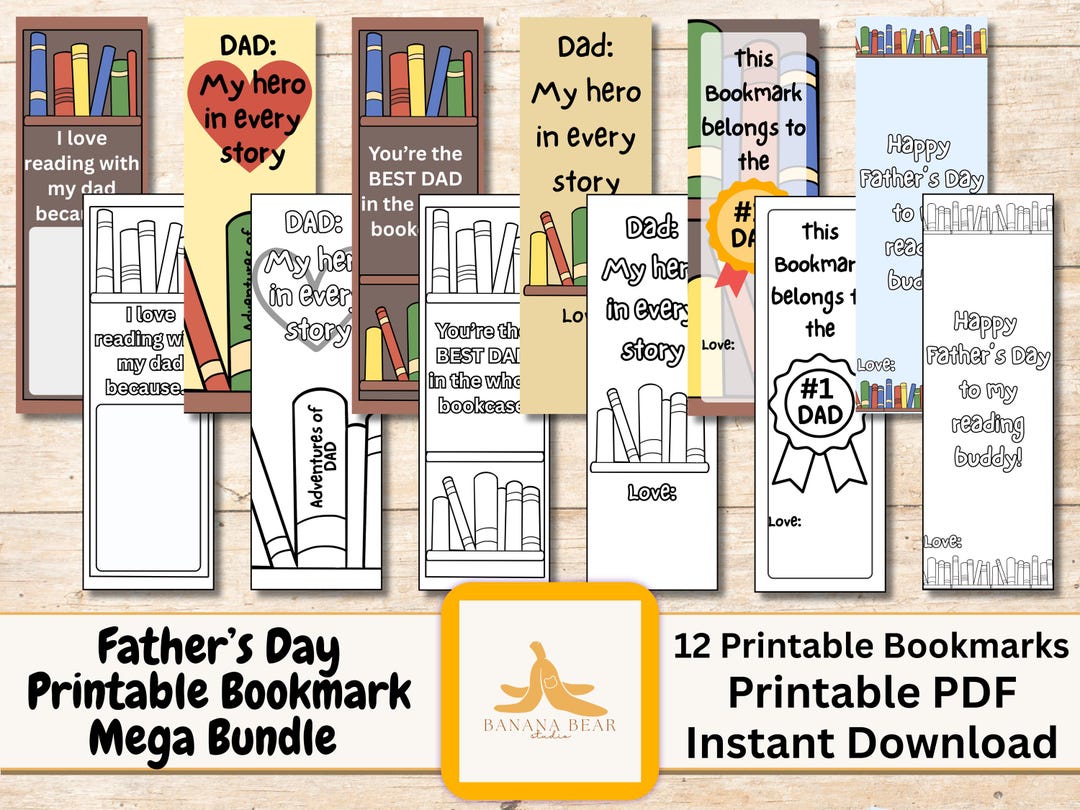 Father's Day Mega Bundle | 12 Printable Bookmarks for Dad | Color ...