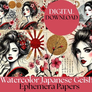 Sakura Geisha Junk Journal Kit: Vintage Japan Cherry Blossom Printables,  Scrapbook Papers, Mixed Media Collage Ephemera Digital Download