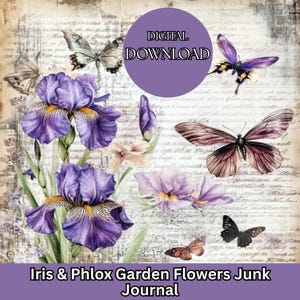 Kit de journal vintage floral indésirable : Iris & Phlox Ephemera (paquet de papier numérique)