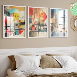Set of the 3 Contemporary Printable Wall Art Digital prints, Geometric Abstract Painting, Digital Download plus one bonus image