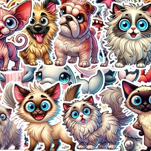 55 Tier-Aufkleber – Katzen, Hunde, süße Spinnen, Haie, Delfine & Meeresbewohner Aufkleber für Wasserflaschen, Laptops, Planer