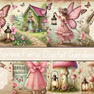 Pages du journal des fées du printemps | Imprimables de collage de fées fantastiques | Papier numérique papillon et fée | Feuille de collage numérique