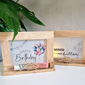 Wunscherfüller Geburtstagskarte Holz Bilderrahmen Holz Geburtstag Gutschein Geldgeschenk