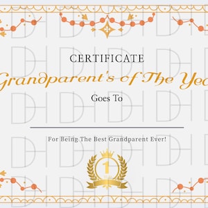 Certificado imprimible para el Día de los Abuelos - Regalos para los Abuelos - Manualidades para el Día de los Abuelos - Regalos para los Abuelos -