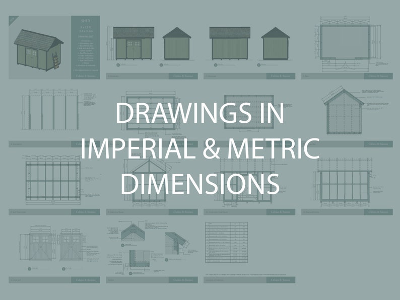 SHED , 8x12ft / 2.4x3.6m, blueprints / construction drawings for a garden shed with double doors, diy timber frame, ready to print pdf set image 3