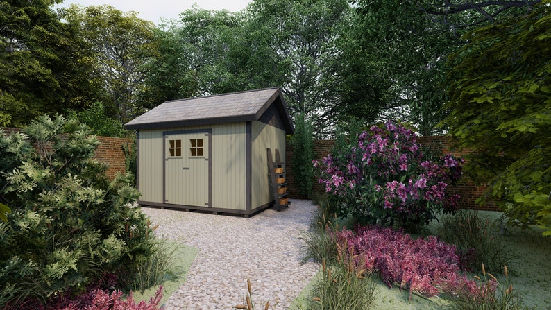 SHED , 8x12ft / 2.4x3.6m, blueprints / construction drawings for a garden shed with double doors, diy timber frame, ready to print pdf set image 1