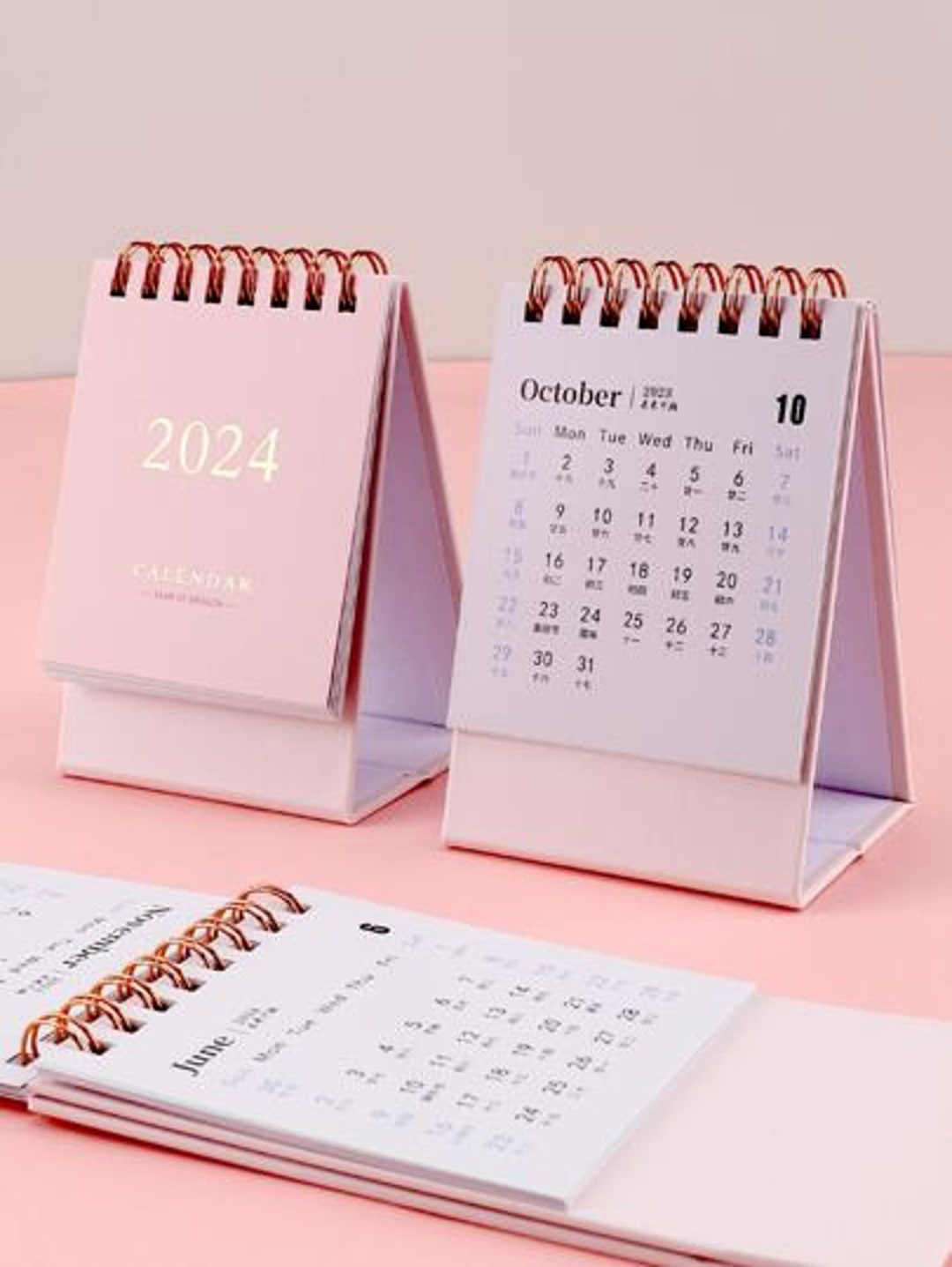 2024 Rose Gold Desk Calendar Flip Desk Calendar 2024 Pink Etsy
