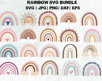 Boho rainbow svg bundle, cute rainbow svg, boho rainbow clipart, rainbow svg, hand drawn rainbow, rainbow clipart, boho stickers