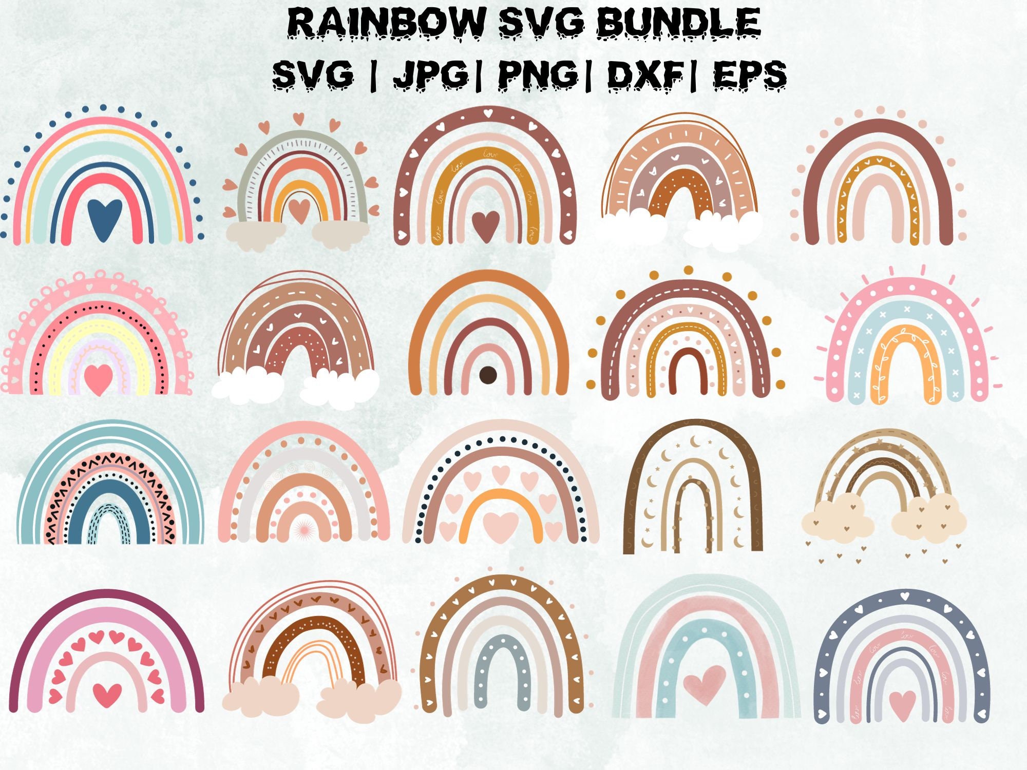 Boho Rainbow Svg Bundle, Cute Rainbow Svg, Boho Rainbow Clipart ...