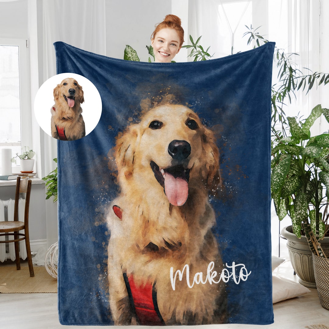 Personalized Custom Pet Blanket Watercolor Pet Portrait Etsy UK
