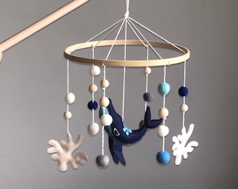 Gender Neutral Whale Baby Mobile, Childrens Nursery Accessories, Gift Ideas for Baby Shower, Hand Made ‘Under the Sea’ Baby Mobile
