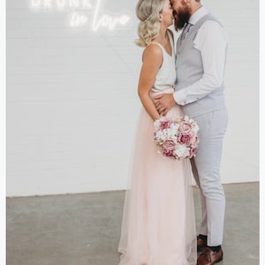 Dusty Palest Pink Bridesmaids Skirt, Full Length Tulle Womens Maxi Skirt, Boho Bride Rustic Wedding Skirt, Tulle Bridesmaids Skirt