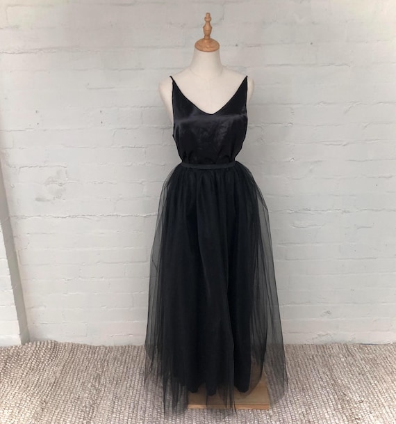 Black Full Length Tulle Skirt, Black Chic Boho Tulle Maxi
