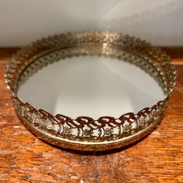 Vintage Oval Filigree Mirrored Vanity Tray